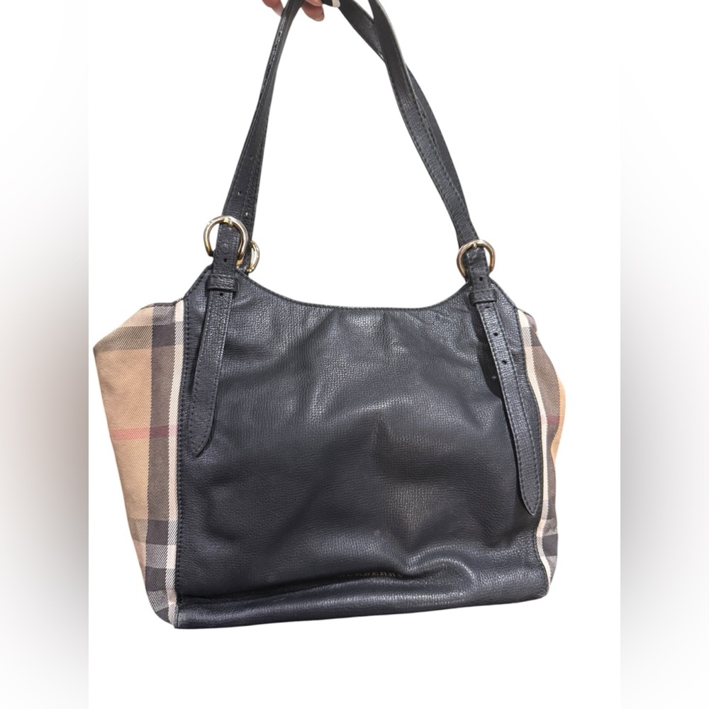 Burberry London Nova Check Black Leather Large Shoulder Tote Bag - Picture 5 of 13